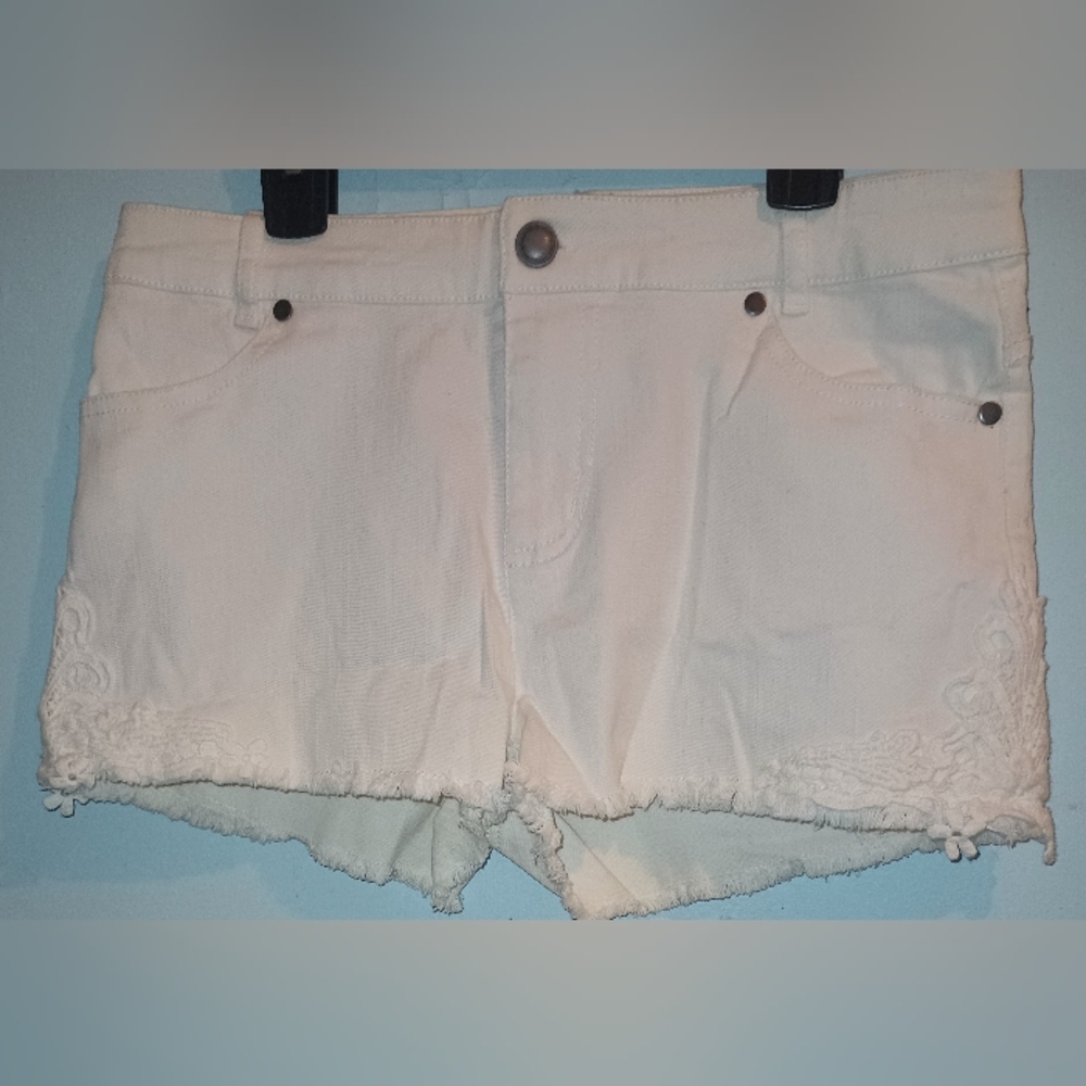 White Denim Crochet Shorts - Picture 5 of 12